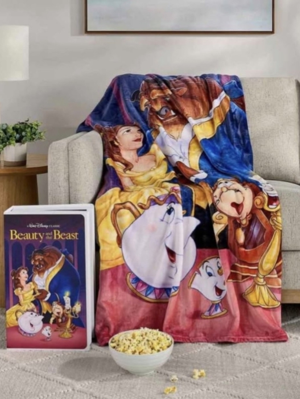 Disney Beauty and the Beast Plush Throw Blanket in VHS box brand new